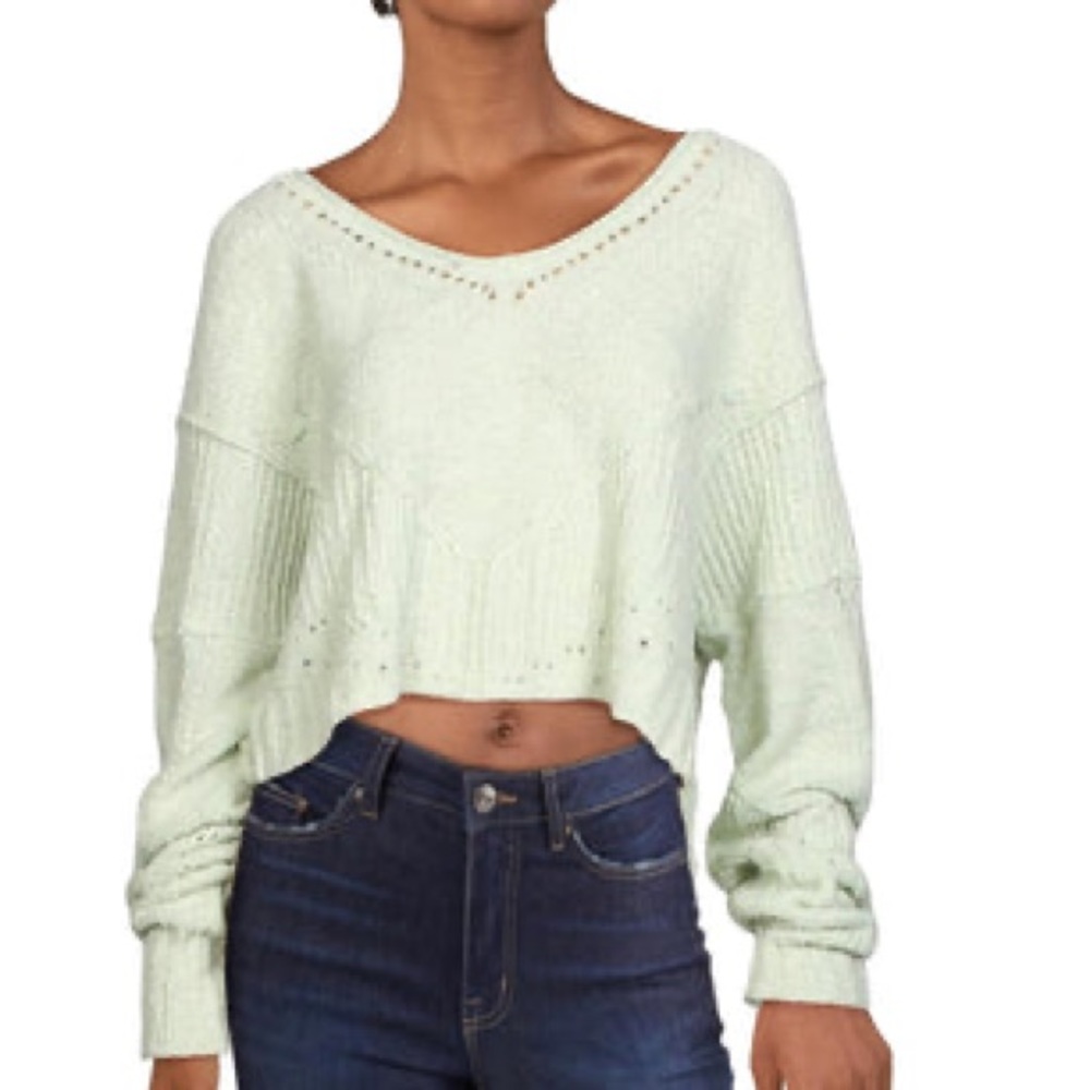 FREE PEOPLE SEASHELL LINEN BLEND CROPPED PULLOVER